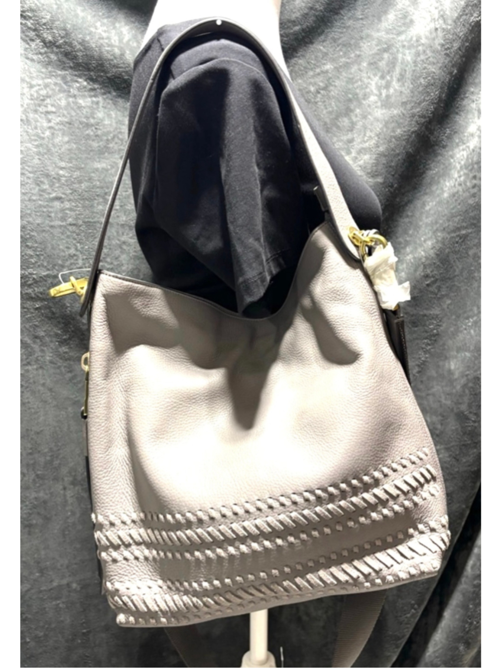 NWOT FOSSIL "Maya" Hobo Gray/Light Taupe Leather Handbag Purse ZB7191 w/key! - Picture 2 of 12